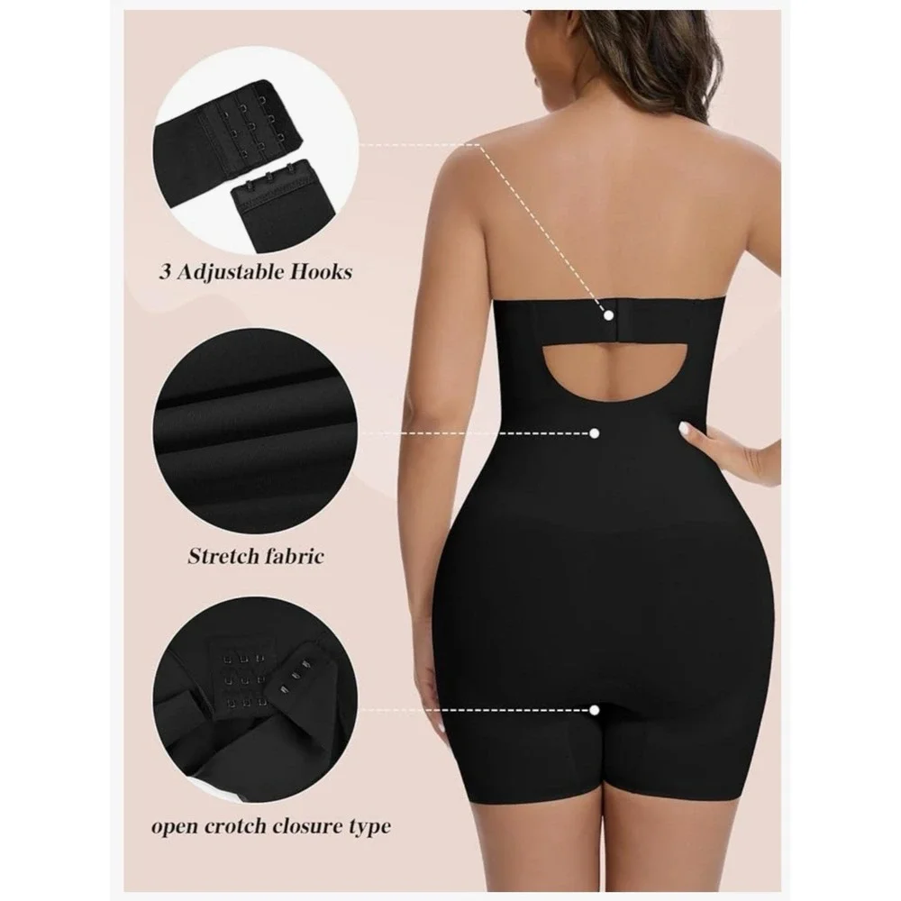 Slimers Black Strapless Shapewear Bodysuit‎ Tummy Control Butt Lift Built-in Bra